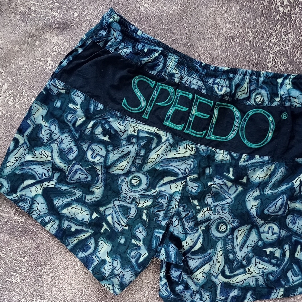 Vintage Speedo Blue Patterned Swim Shorts FUNKY PATTERN 90s - Picture 3 of 8